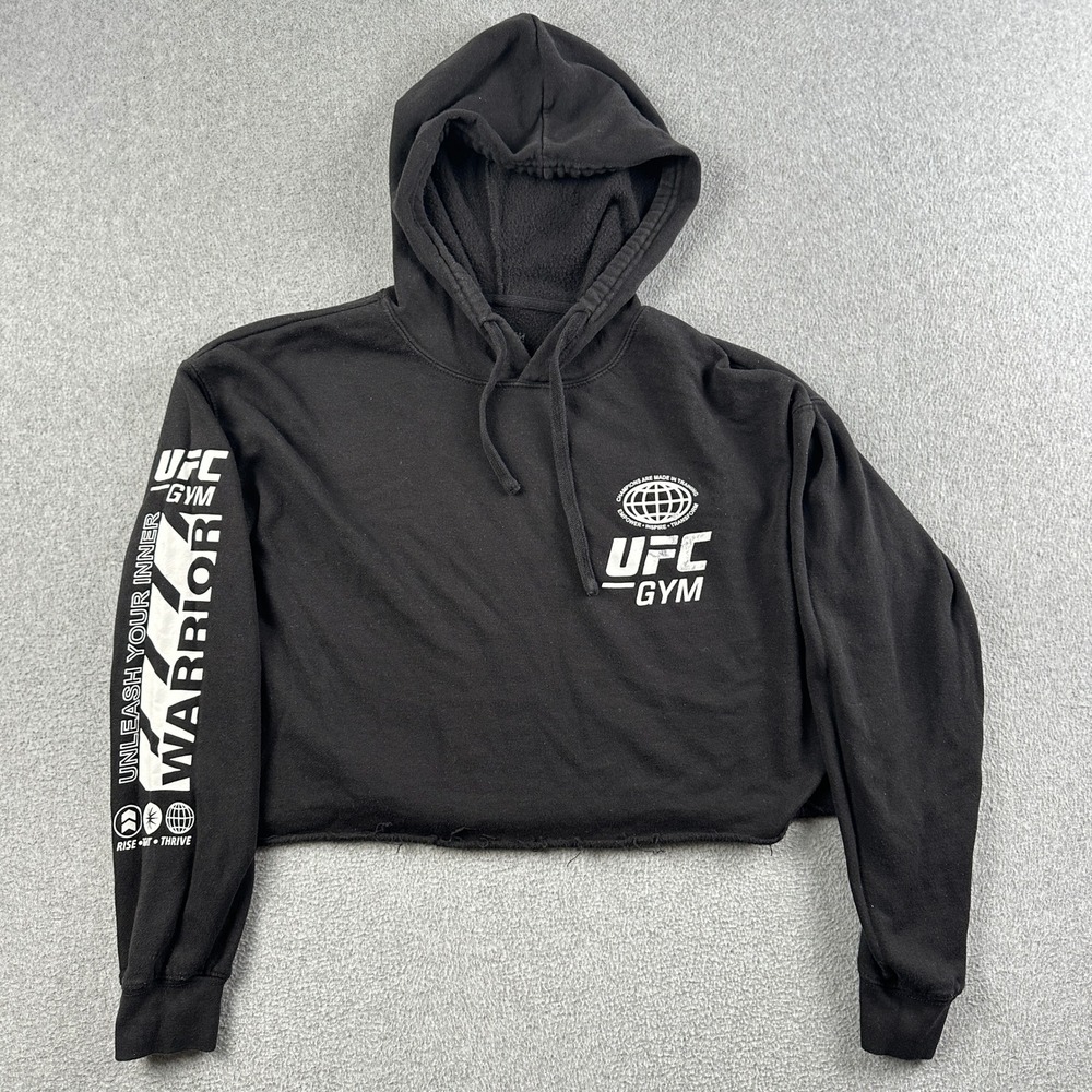 UFC Hoodie Womens Medium Black UFC Gym Warrior Raw Hem Cropped Pullover